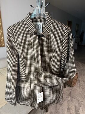 Nordstrom Houndstooth Tie-Waist Blazer in Black and Tan